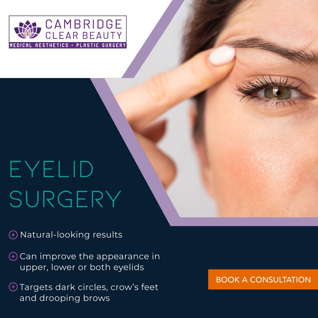 As you age, your eyelids stretch, and the muscles supporting them weaken. As a result, excess fat may gather above and below your eyelids, causing sagging eyebrows, droopy upper lids and bags under your eyes.

Regain the confidence in your look and enquire today!

#cambridgeclearbeauty #cosmeticsurgery #cambridge #eyelidsurgery #blepharoplasty